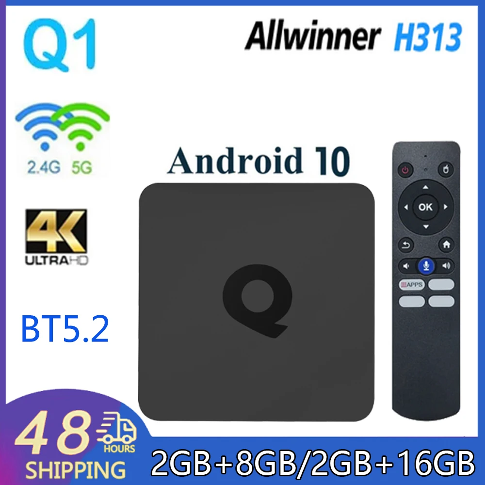 

Q1 Smart Android Stream TV Box Allwinner H313 BT5.2 Android10.0 LAN 100M 4K HDR10 Media Player 2.4G+5G Dual WiFi Set Top Box