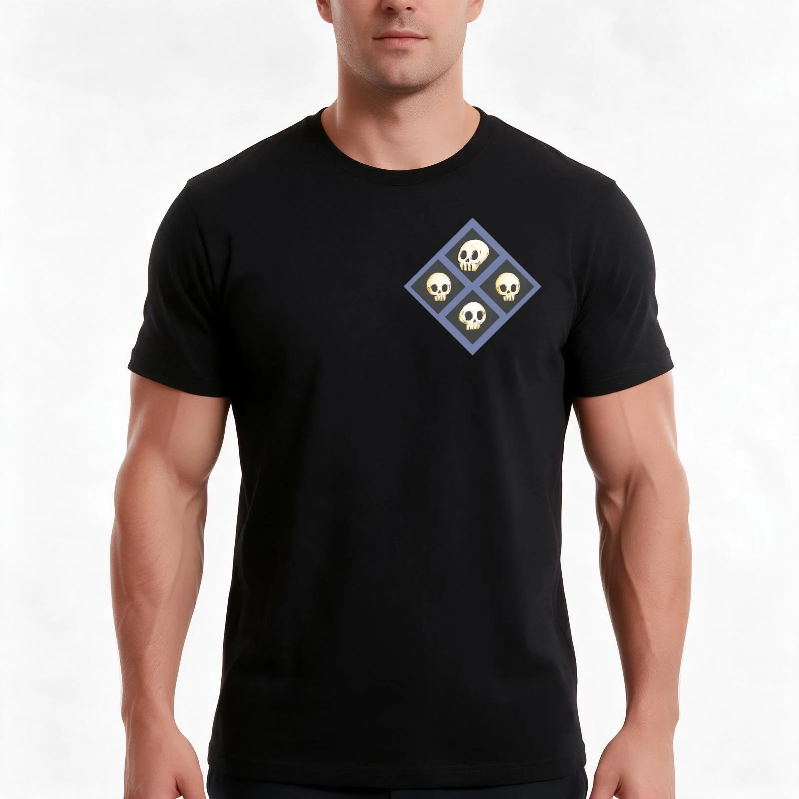 Tiling Skulls 4/4 - Blue T-Shirt Summer Casual Cotton Tee Oversized Streetwear Tops Vintage Graphic Print Unisex Men Women