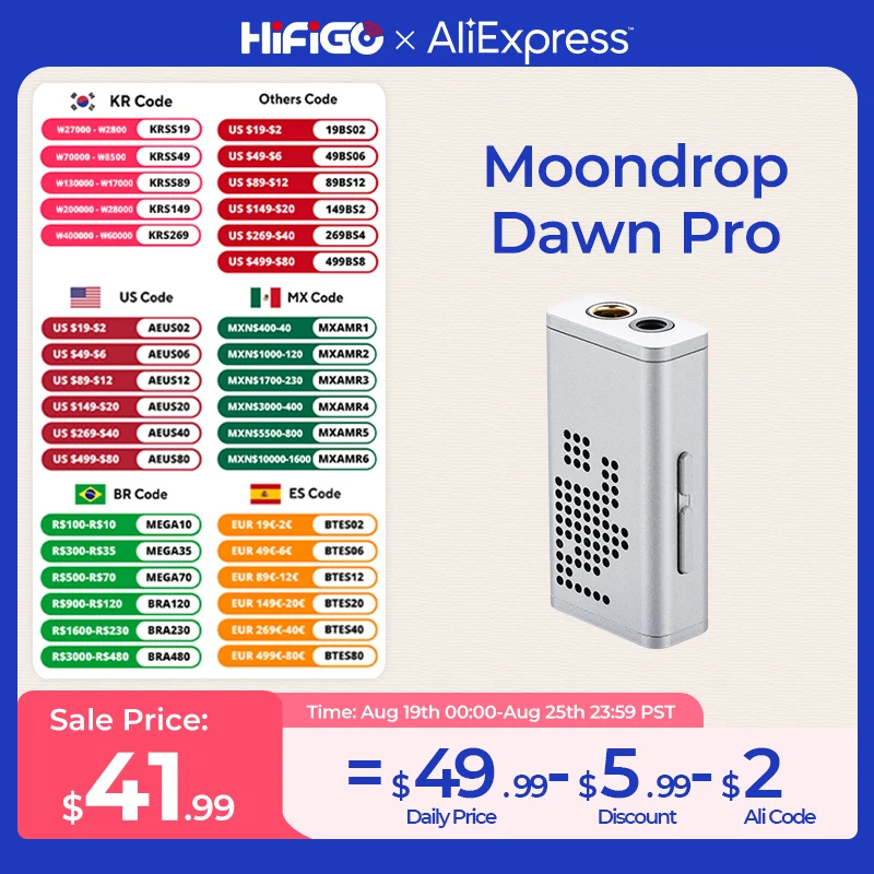 MOONDROP-Amplificador Portátil de Auscultadores USB DAC, DAWN Pro, CS43131 Duplo, DSD256, PCM 32, 384KHZ, Tipo-C, Entrada 3.5mm, 4.4mm, Equilibrada