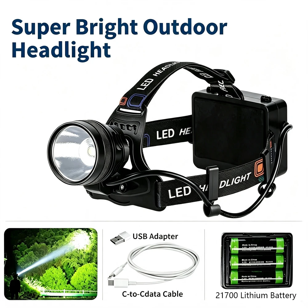 High Power LED Head Lamp Super Bright Headlamp USB Rechargeable Headlight For Night Fishing Camping Strong Light Work Lantern