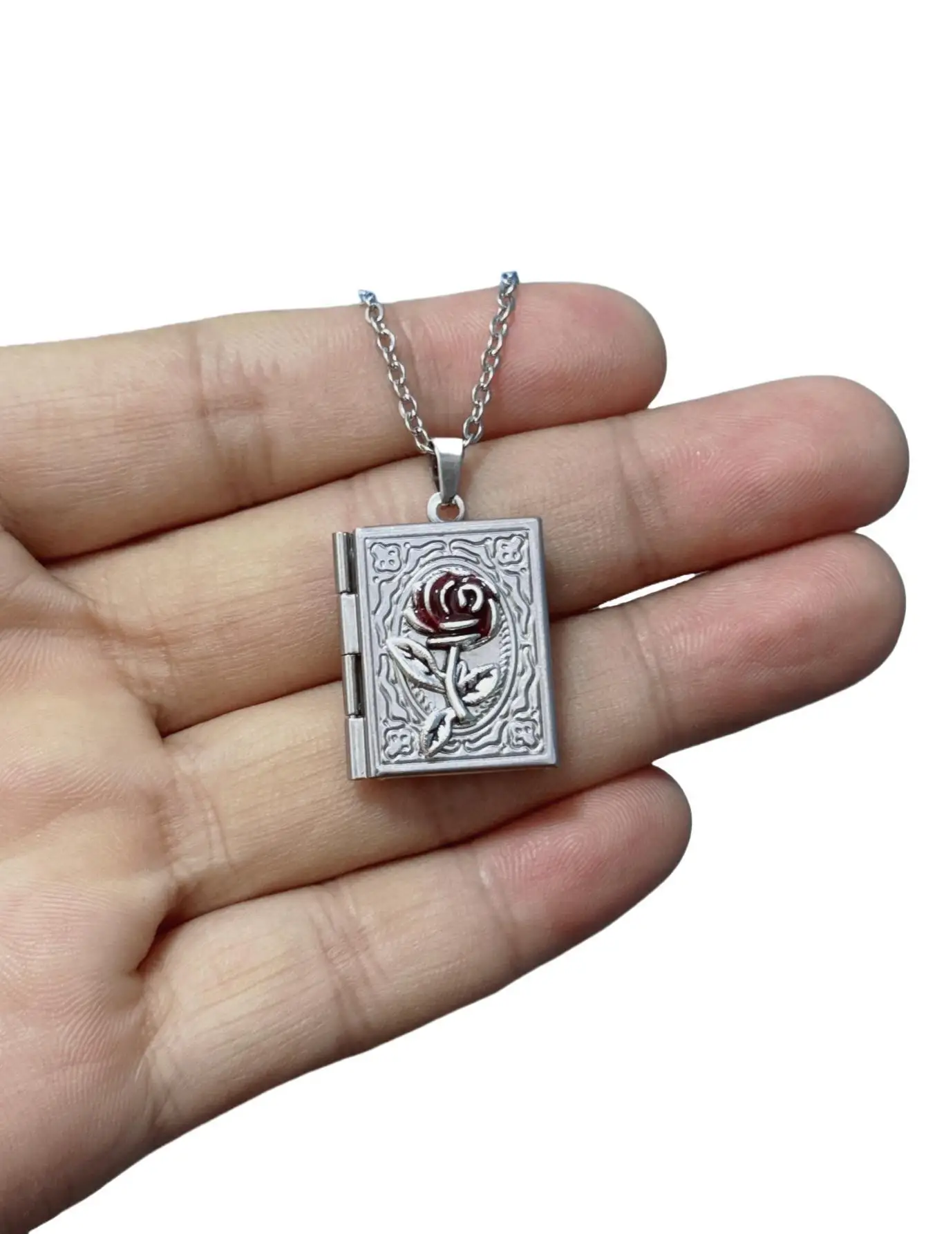 Gothic Book Animal Necklace, Photo Box Charm, Fire Dragon Moth Snake Rose Bat Sun Necklace, Vintage Jewelry Gifts For Her/Him - view 5