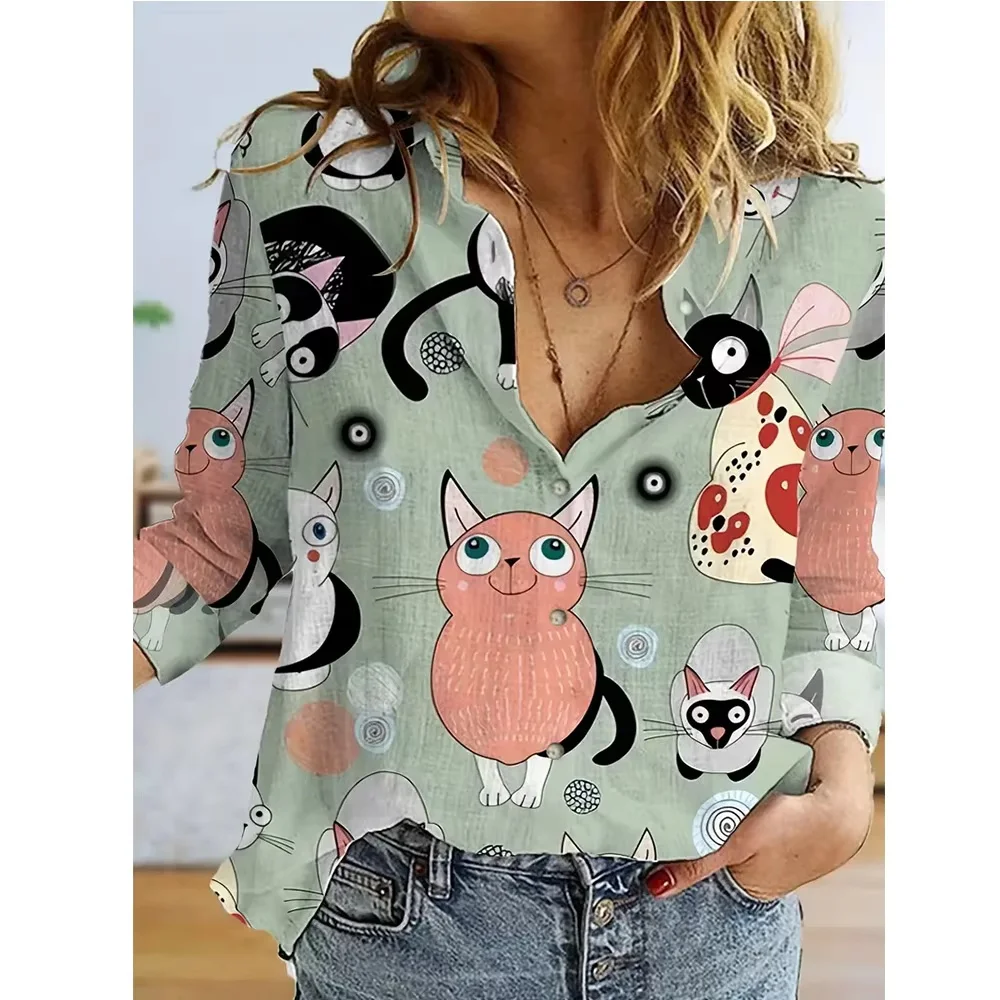 

Summer Cute 3D Cartoon Printed Shirt 2025 New Fashionable Casual Shirts For Women Single Breasted Button-Down Top