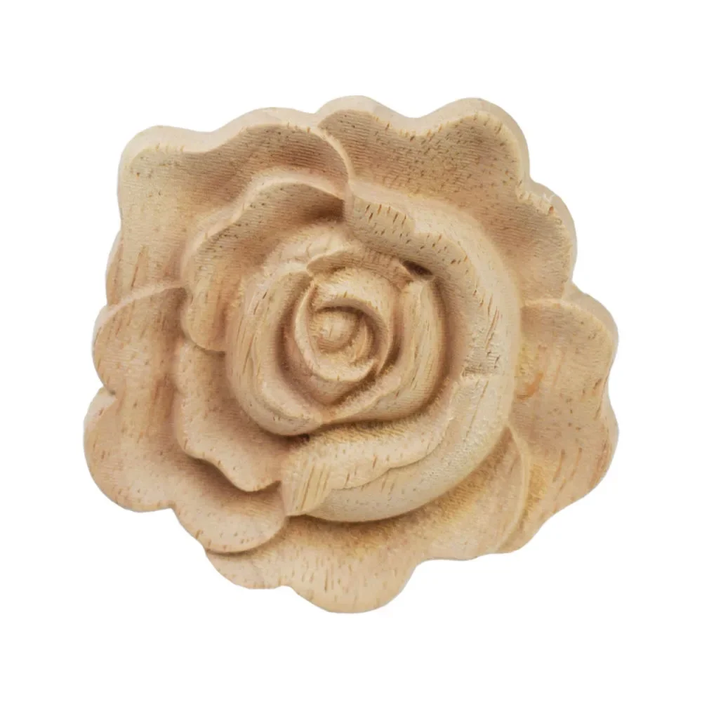 2PCS 7CM Wood Applique Wood Furniture Decoration Decal Unpainted Onlay Flower Wooden Walls Home Decoration Window Decoration
