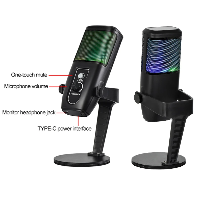 Gaming-USB-Mikrofon, Kondensatormikrofon mit Geräuschunterdrückung und Stummschaltung