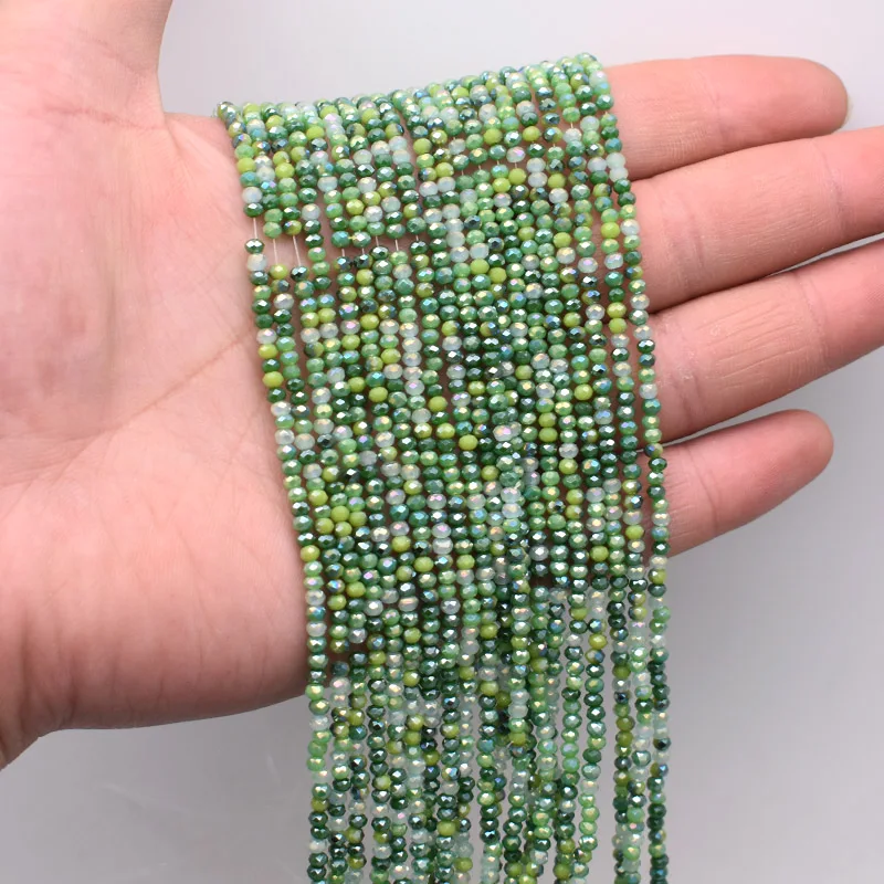 Green Color 2mm Rondelle Faceted Crystal Glass Beads Loose Spacer Beads for Jewelry Making DIY Necklace Bracelet