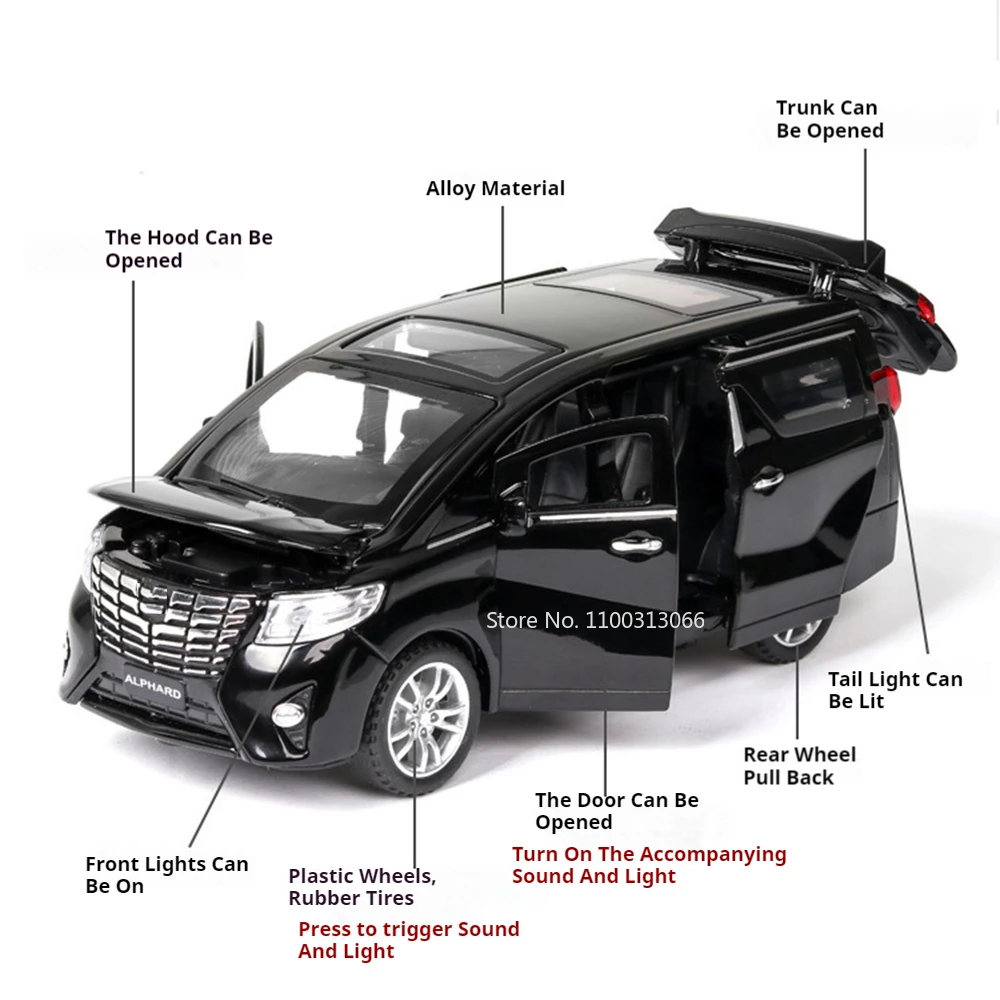 1:32 escala liga alphard vellfire brinquedos carros modelos 6 portas abertas mpv brinquedos roda puxar para trás veículos para namorado presentes do festival