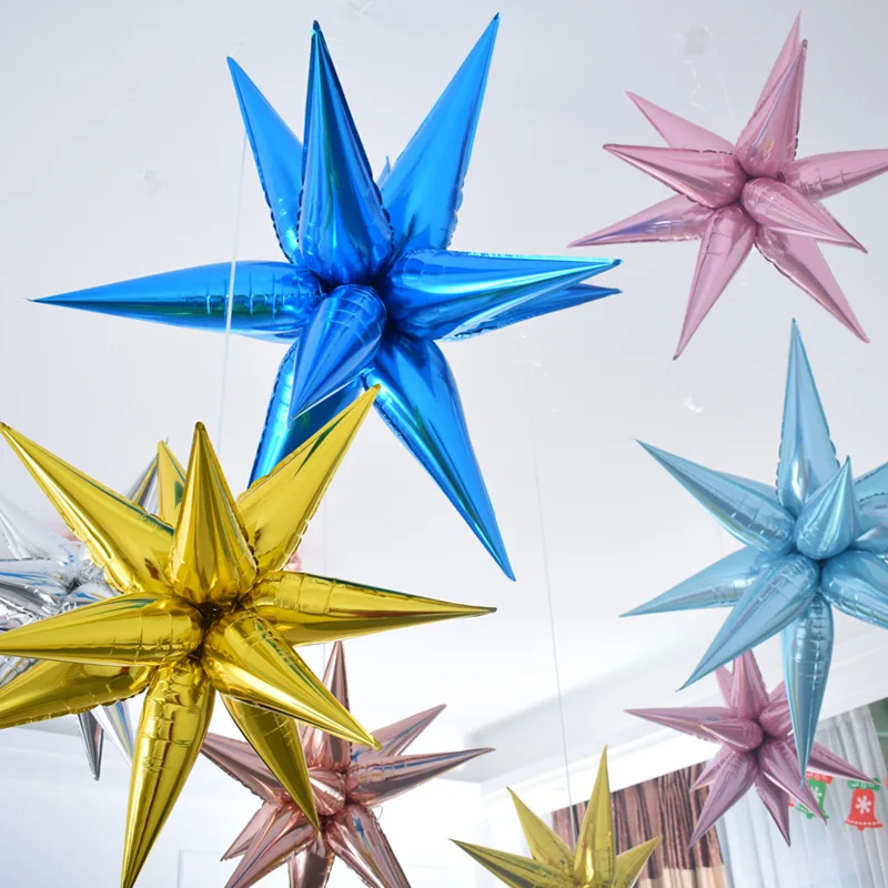 12pcs 4D Golden Star Foil Balloons One-Piece Star Explosion Balloons 22inch Balloons Christmas Birthday Wedding Room Outdoor