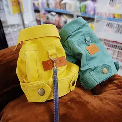 Traje de primavera para perro, ropa de abrigo vaquero con anillo de correa en D para perros pequeños y medianos, cachorros, Color para mascotas, disfraz de Jean para perros pequeños