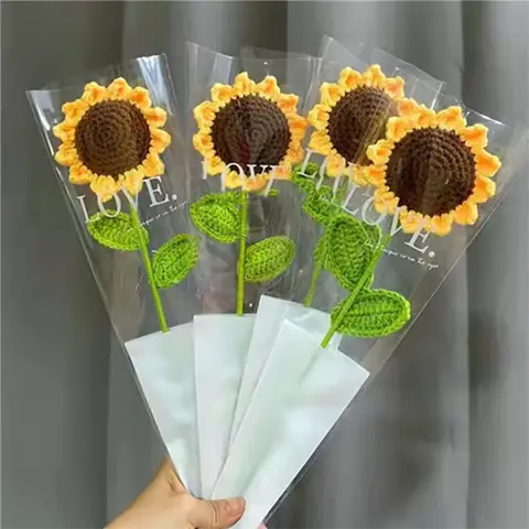 1/3Pcs Hand-Woven Creative Knitting Bouquet Hand Knitting Sunflower Artificial Bouquet Decoration Fake Flowers