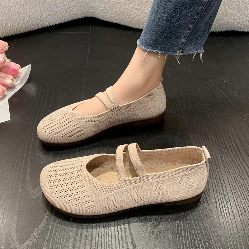 New Women Flats Casual Shoes Fashion Elasticity Strap Mesh Shoes Lady New Round Toe Plus Size Casual Flat Shoes