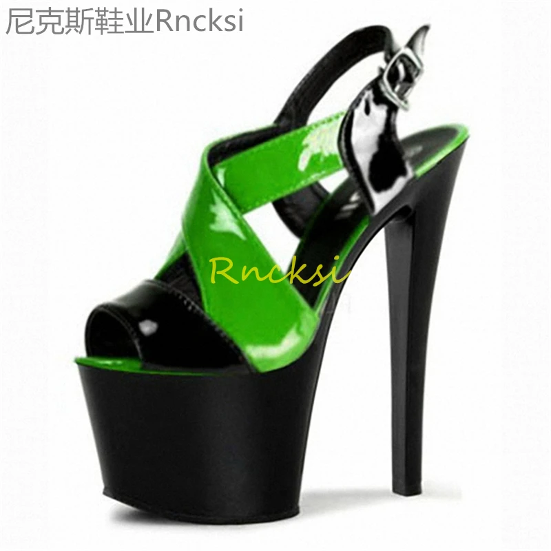 

17cm Fish-mouth sandals women's new summer transparent crystal ultra-high heels with thin heels and leaky toes; sandals