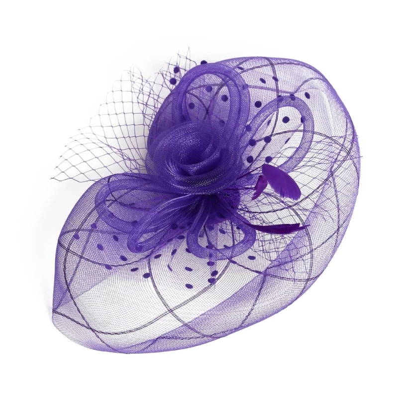 

Элегантный эластичный фатиновый головной убор с пернатым цветком для коктейлей, вечеринок, свадебных торжественных случаев, убор