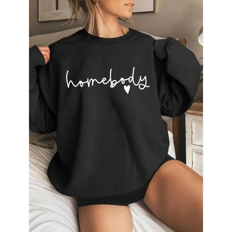 

Women Homebody Sweatshirt Cozy Loungewear Graphic Tee Comfort Slogan Heart Print Oversized Casual Stay At Home Gift Top