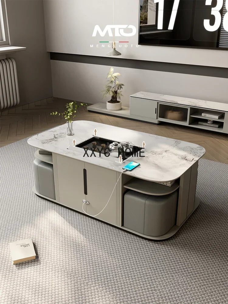 Electric Lifting Coffee Table Living Room Modern Minimalist Stone Plate Tea Table Kettle Fully Automatic Integrated