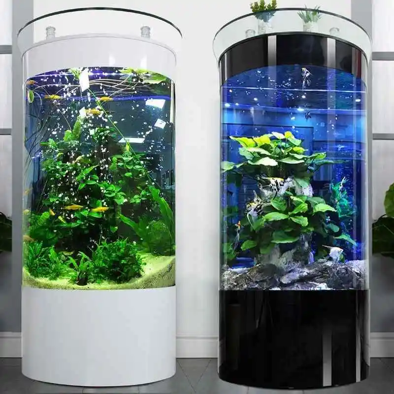 

Light luxury and minimalist fish tank living room, small household semi circular floor glass aquarium ecology