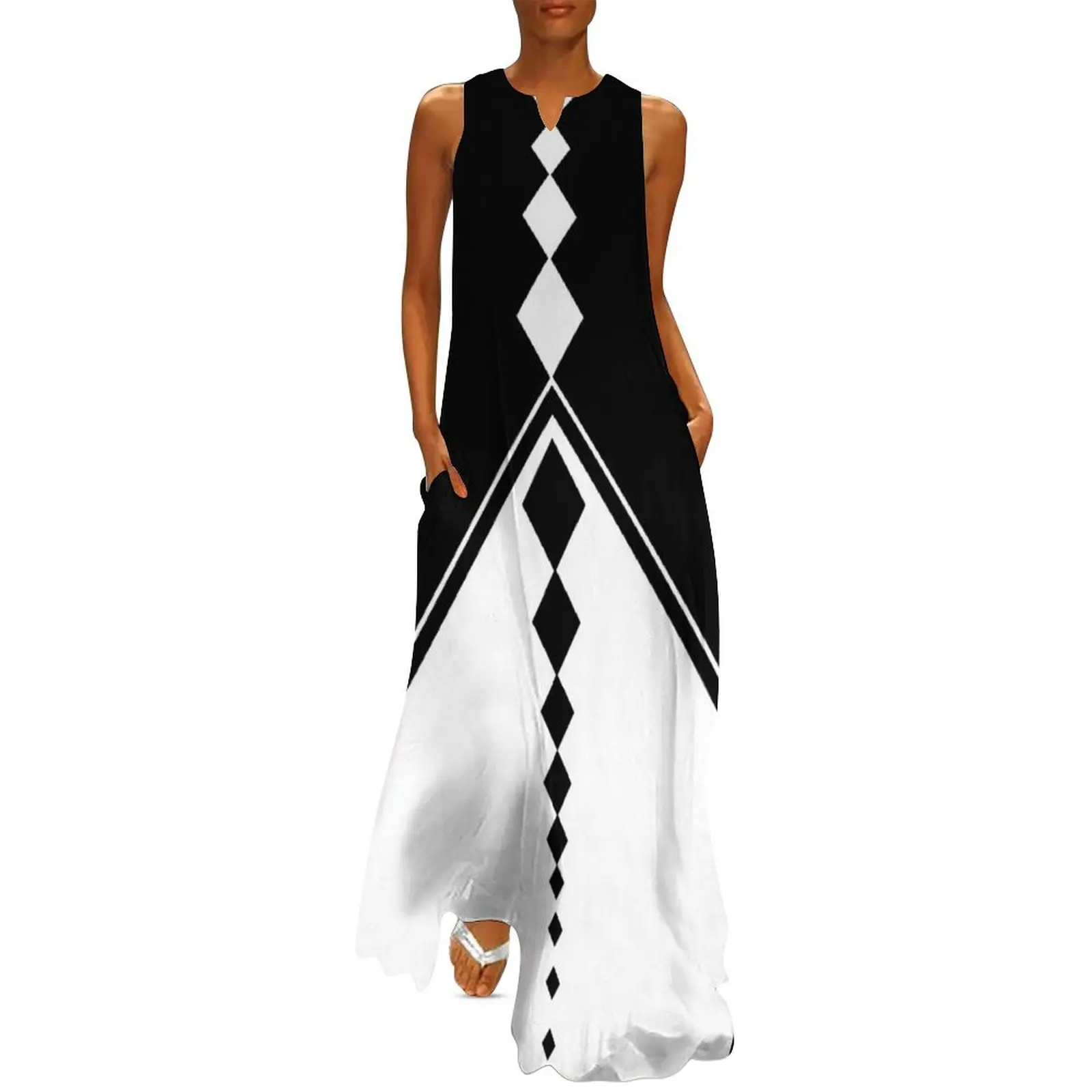 

Monochrome Geometric Diamonds Long Dress evening dress womans clothing