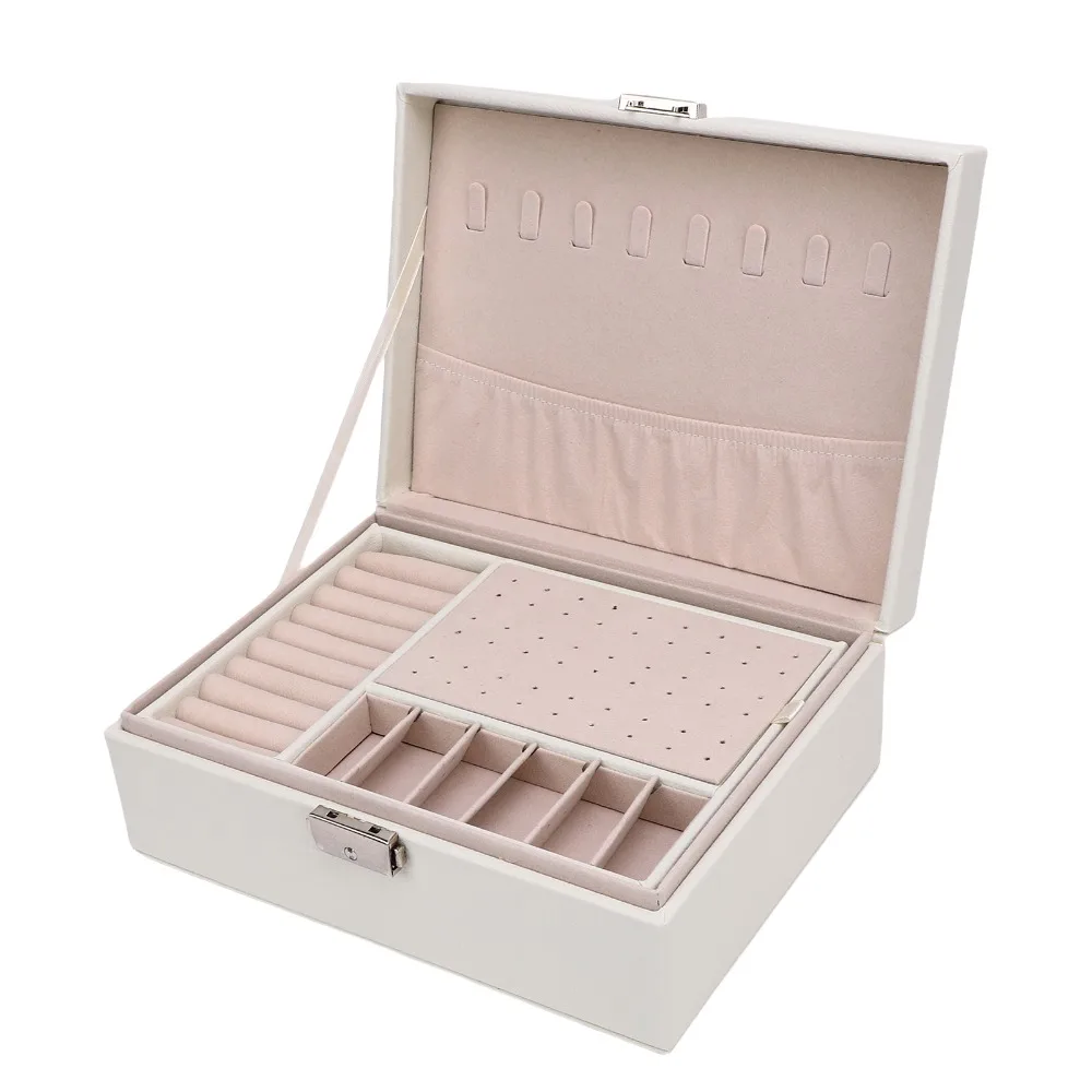 1pcs Portable 2 Layer Jewelry Storage Box PU Leather Lockable Jewelry Organizer Box Jewelry Display Case For Women