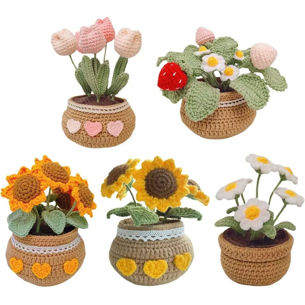 1PC Handmade DIY Tulip Flowers Plant Potted Crochet Knitting Kit For Adults And Kids Crochet Starter Knitting Kit