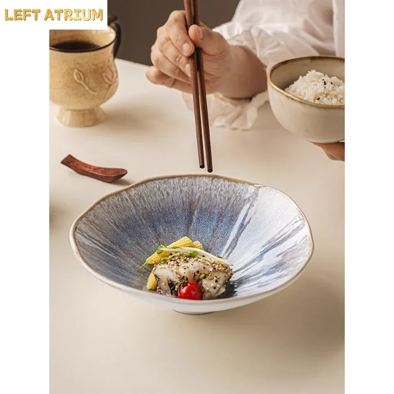 

High Aesthetic Kiln Transformed 7.5 Inch Ceramic Household Irregular European Salad Bowl