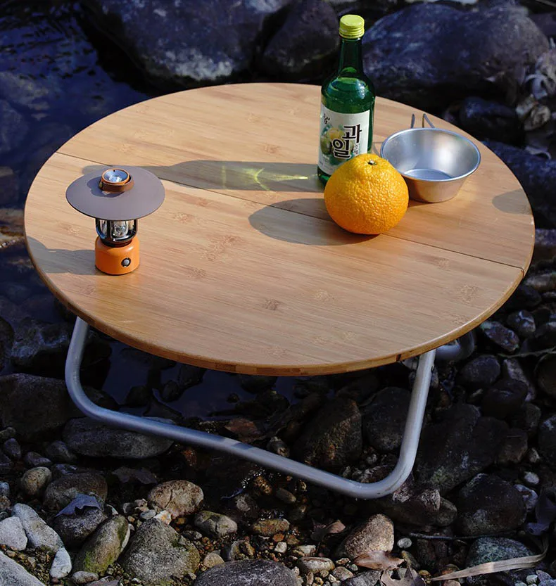 

Outdoor Picnic Barbecue Table Camping Bamboo Tea Table Simple Foldable Small Round Table Convenient Self Driving Tour Table