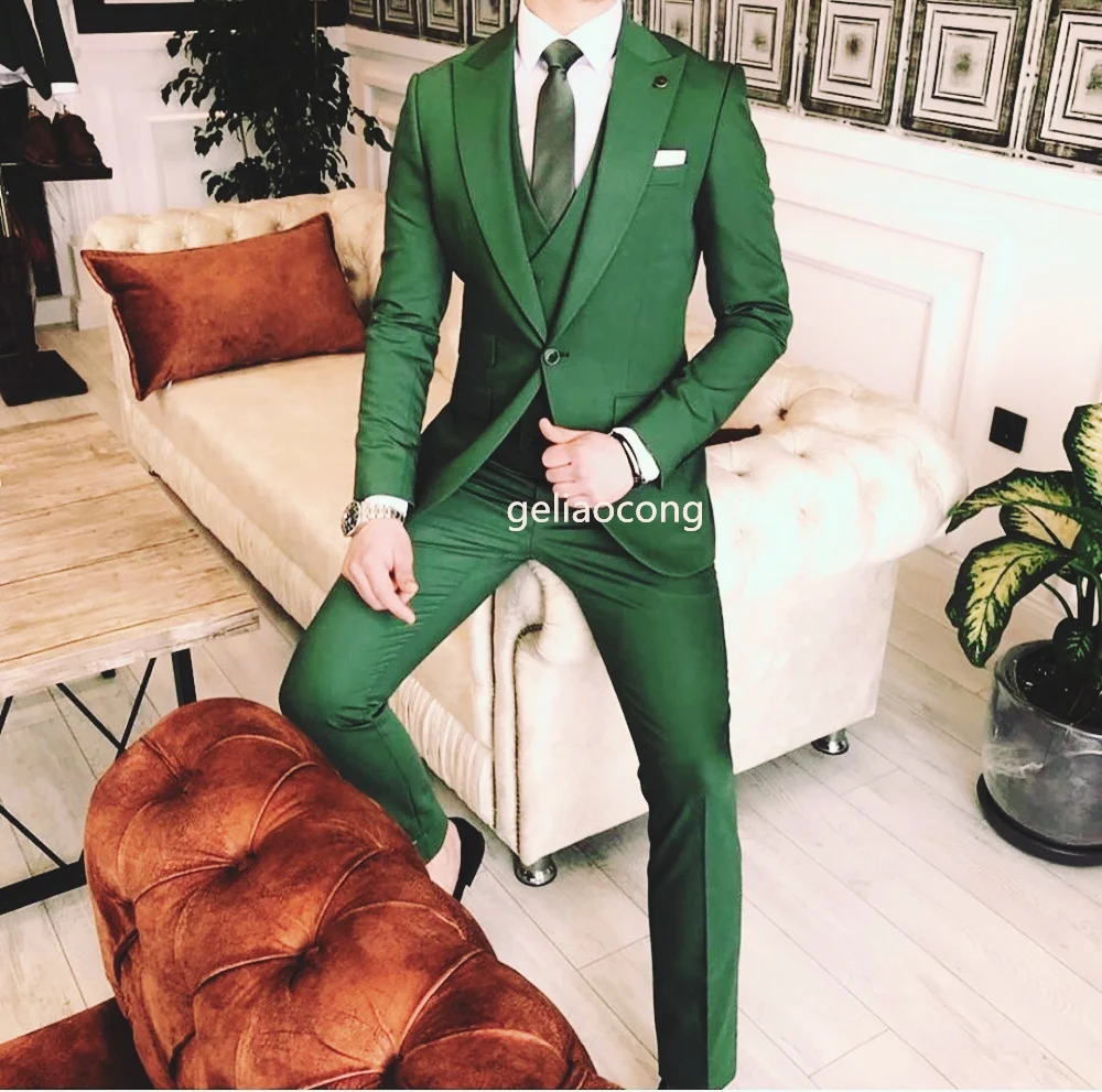 سليم صالح أنيقة الأخضر الرجال بدلة رسمية 3 قطعة مجموعة سترة سترة السراويل لحفل زفاف الأعمال العريس سهرة مجموعة أحدث نمط