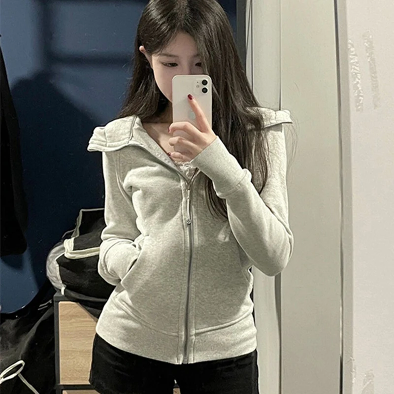 Minimalistische Slim-Fit-Kapuzenjacke für Damen, vielseitige Taillen-Binching-Sport-Cardigan mit Kapuze, Einheitsgröße, passend für die meisten Frühling und Herbst