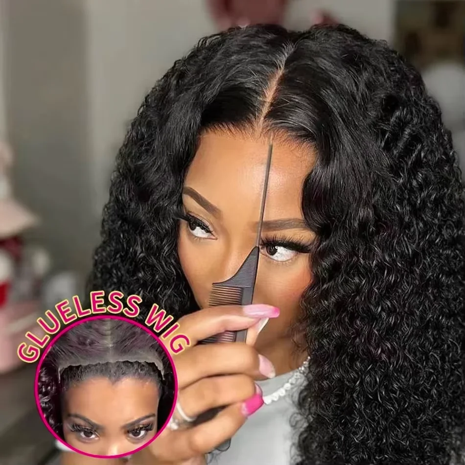 

250% Brazilian Deep Wave Glueless Wigs Wear and Go Pre Cut Bleached Curly 5x5 Closure Wig 13x4 Hd Transparent Lace Frontal Wigs