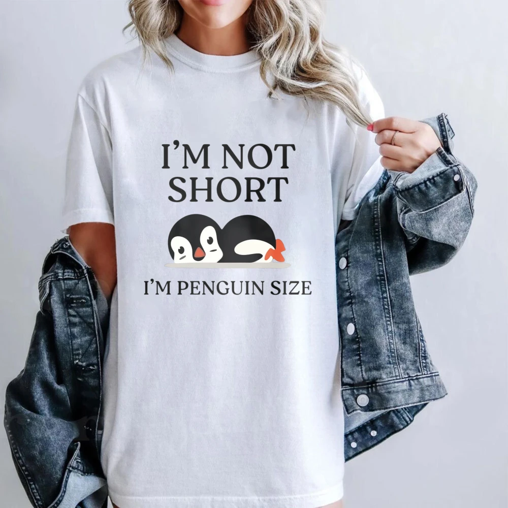 Penguin Shirt I Am Not Short Funny Penguin Lover Tee Y2K Casual T-shirt High Quality Cotton Loose T Shirt Short Sleeve Tops