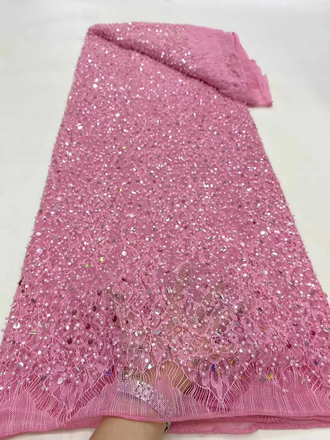 

French Cord Mesh Beads Fabrics Lace African 2025 High Quality Nigerian Net Sequins Lace Luxury For Women Wedding Dresses Sewing