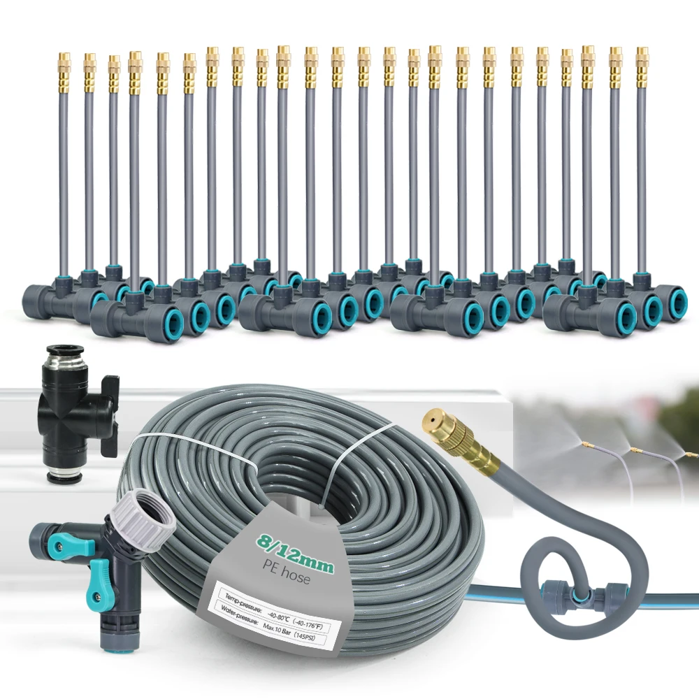 

Гибкий полиэтиленовый шланг 3/8 дюйма 360° ° Вращающийся регулируемый изгиб Латунная распылительная головка Комплект Быстрое подключение Система охлаждения распылением сада