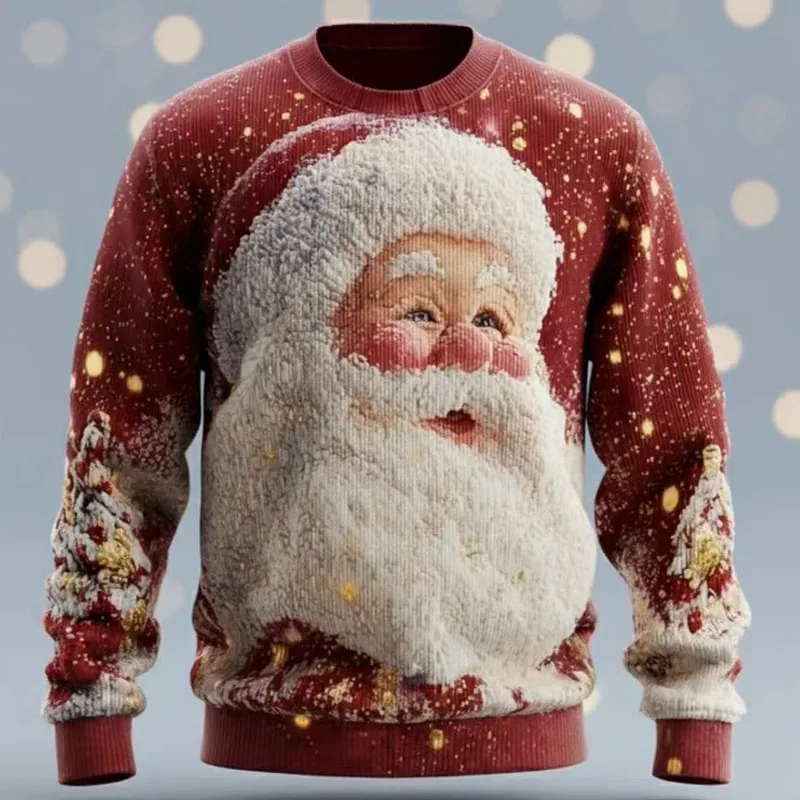 

Забавные толстовки с Санта-Клаусом, рождественский свитер с 3D принтом, уродливый свитер с круглым вырезом, унисекс, повседневные свободные теплые топы, милый пуловер с длинными рукавами