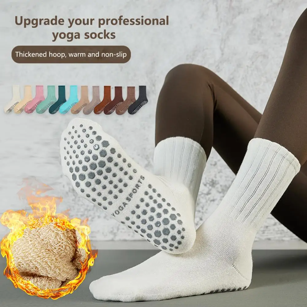 1 Pair Yoga Socks Washable Breathable Ergonomics Elastic Warm Feet Cotton Professional Mid-calf Sports Socks for Sports