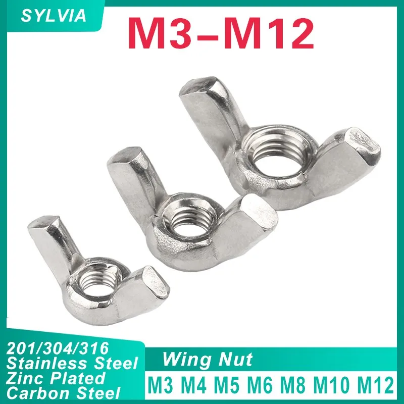 

5/10/20pcs Butterfly Wing Nuts M3 M4 M5 M6 M8 M10 M12 Stainless Steel Wing Nuts Zinc Plated Hand Tighten Nut DIN315