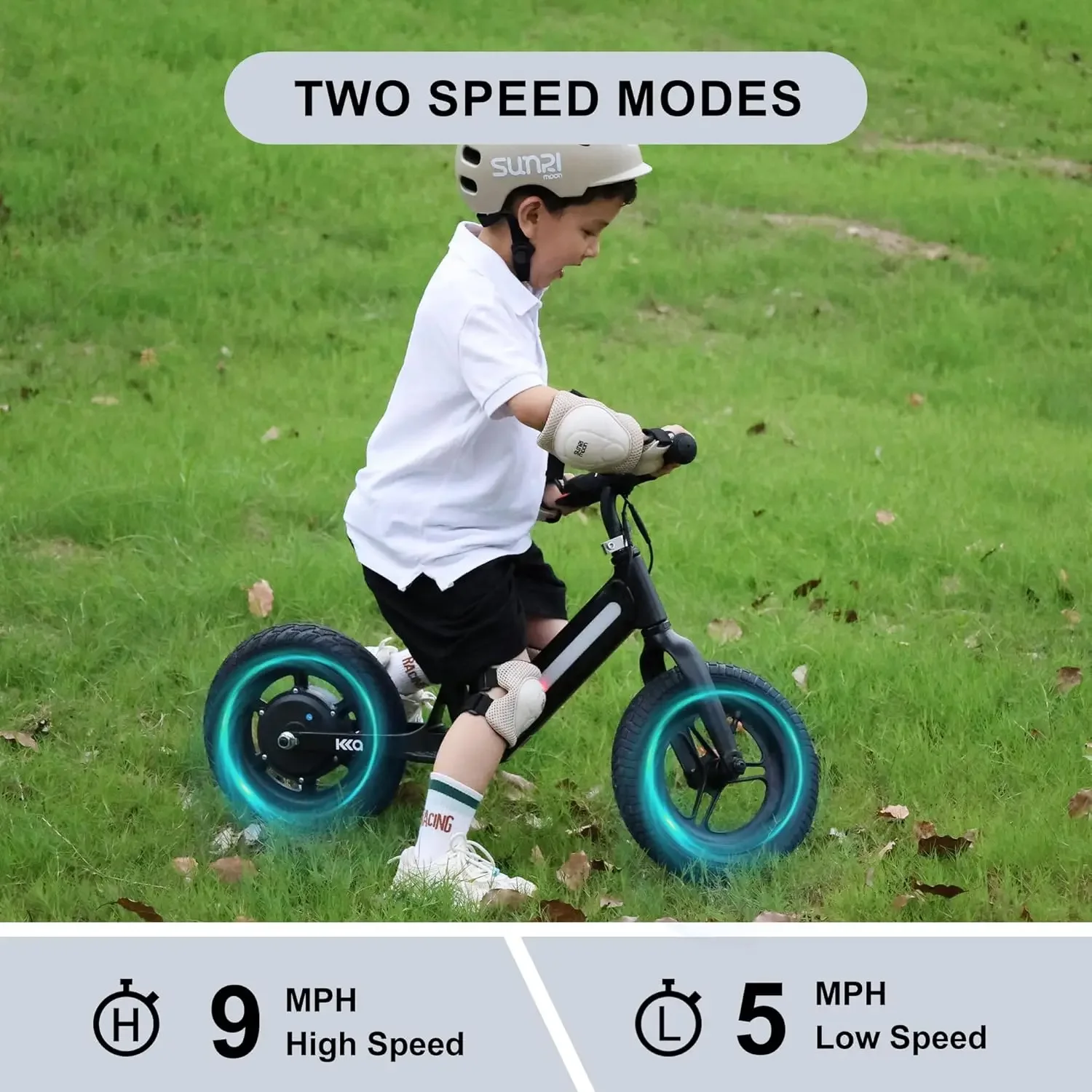 Vélo d'équilibre électrique léger pour enfants âgés de 3 à 6 ans, 2 modes de sécurité, vitesse maximale 9MPH, vélo électrique à moteur 180W
