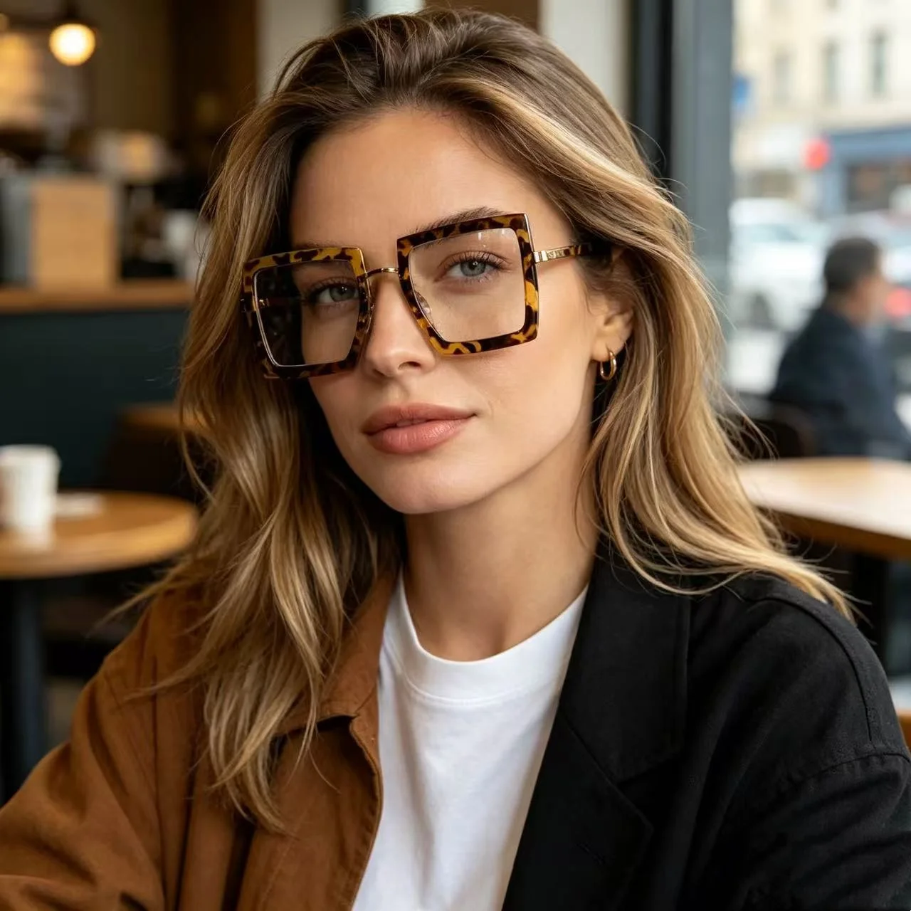 Women Fashion Eyeglasses Cat Eye Oversize Frame Anti Blue Ray Myopia Glasses Customizable Prescription Eyeglasses