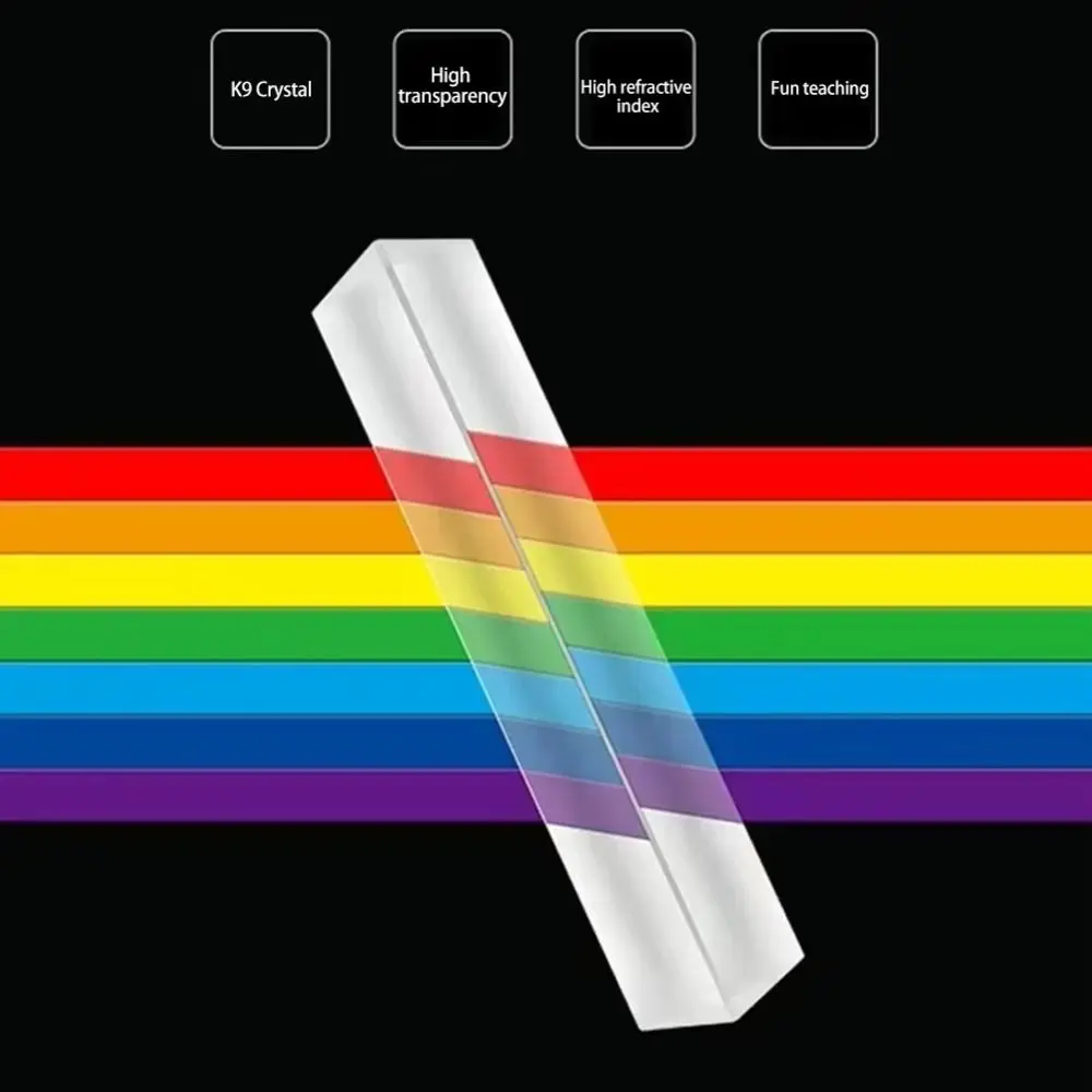 Spectrum K9 Crystal Triangular Prism Length Size Color Prisms Optical Prisms Mirror Seven Color Crystal Prism Light Experiment