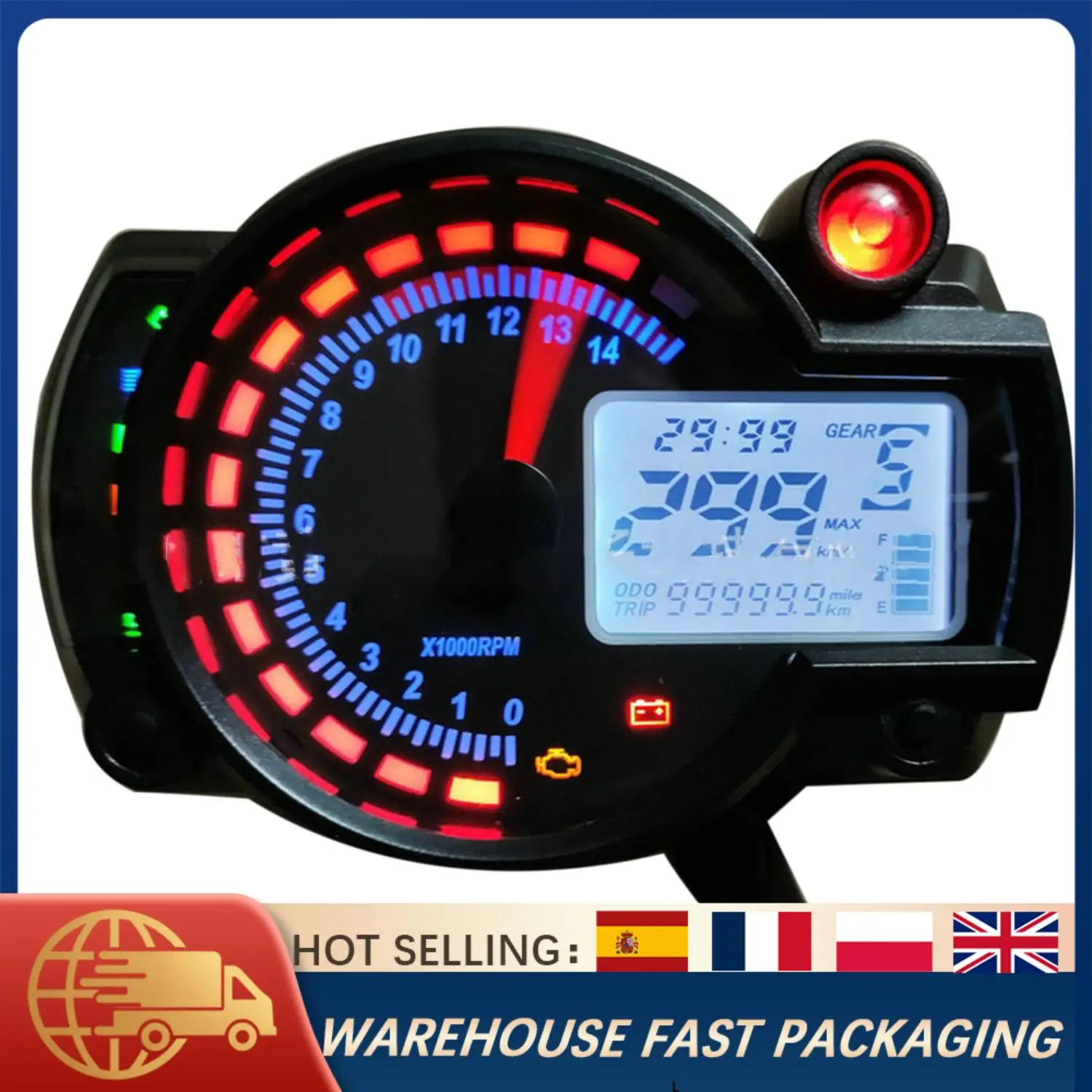 

Universal KOSO LCD Digital Motorcycle Speedometer Odometer Tachometer Gear Indicator Universal For KTM Racing 7-Color Dashboard