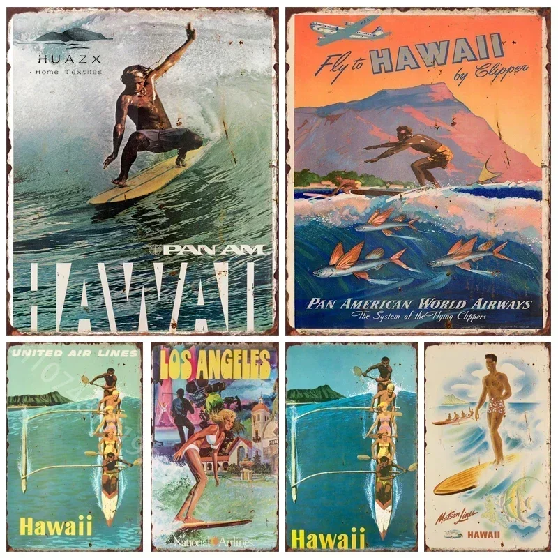 Summer Surfing Metal Tin Signs for Home Bedroom Wall Art Decoration Hallway Living Room Plaques Club Sea Beach Vintage s