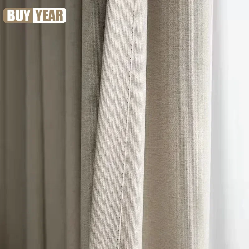 

Modern Cotton and Linen Cream Blackout Thickened Curtains for Living Dining Room Bedroom Decoration Custom Size Window