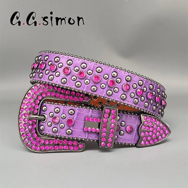 

GGSIMON Rivet Rhinestones Belt For Women Men Brand Western Cowgirl Cowboy Shiny Diamond Bling Belt Y2K Accessories Jeans Belt