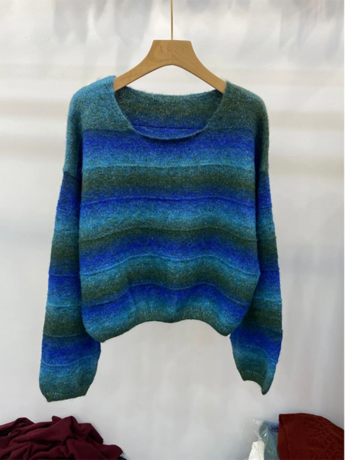

2024 Autumn New Korean Style Simple Gradient Dyed Cashmere Knitted Sweater Hoodie Versatile All Match Long Sleeve round Neck ...