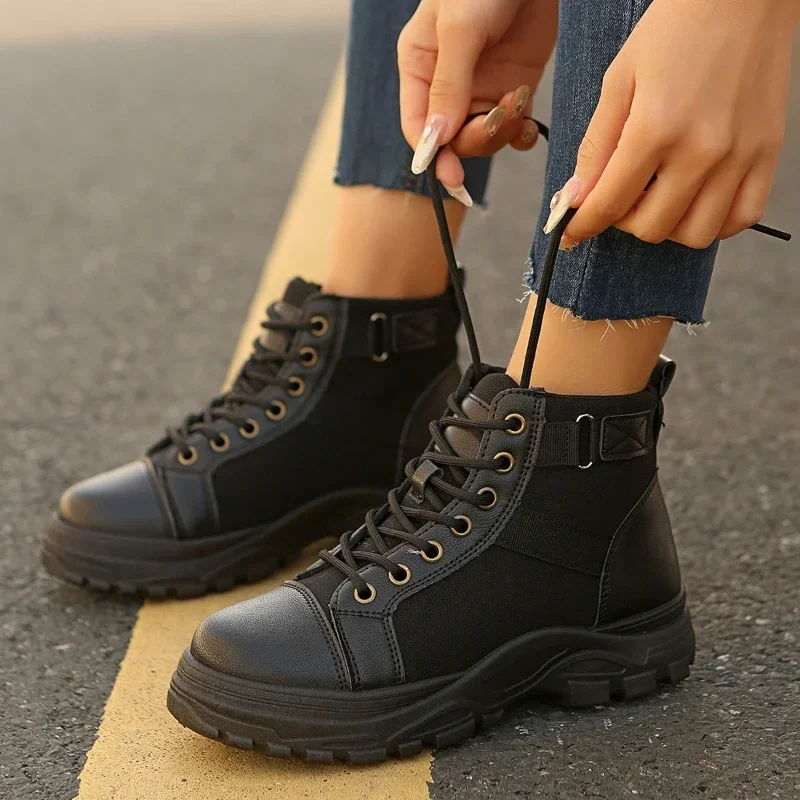 High Top Women Boots Fashion Thick Sole Men Motorcycle Boots Non-slip Breathable Casual Sneaker 2026 New Women Ankle Boots 36-45