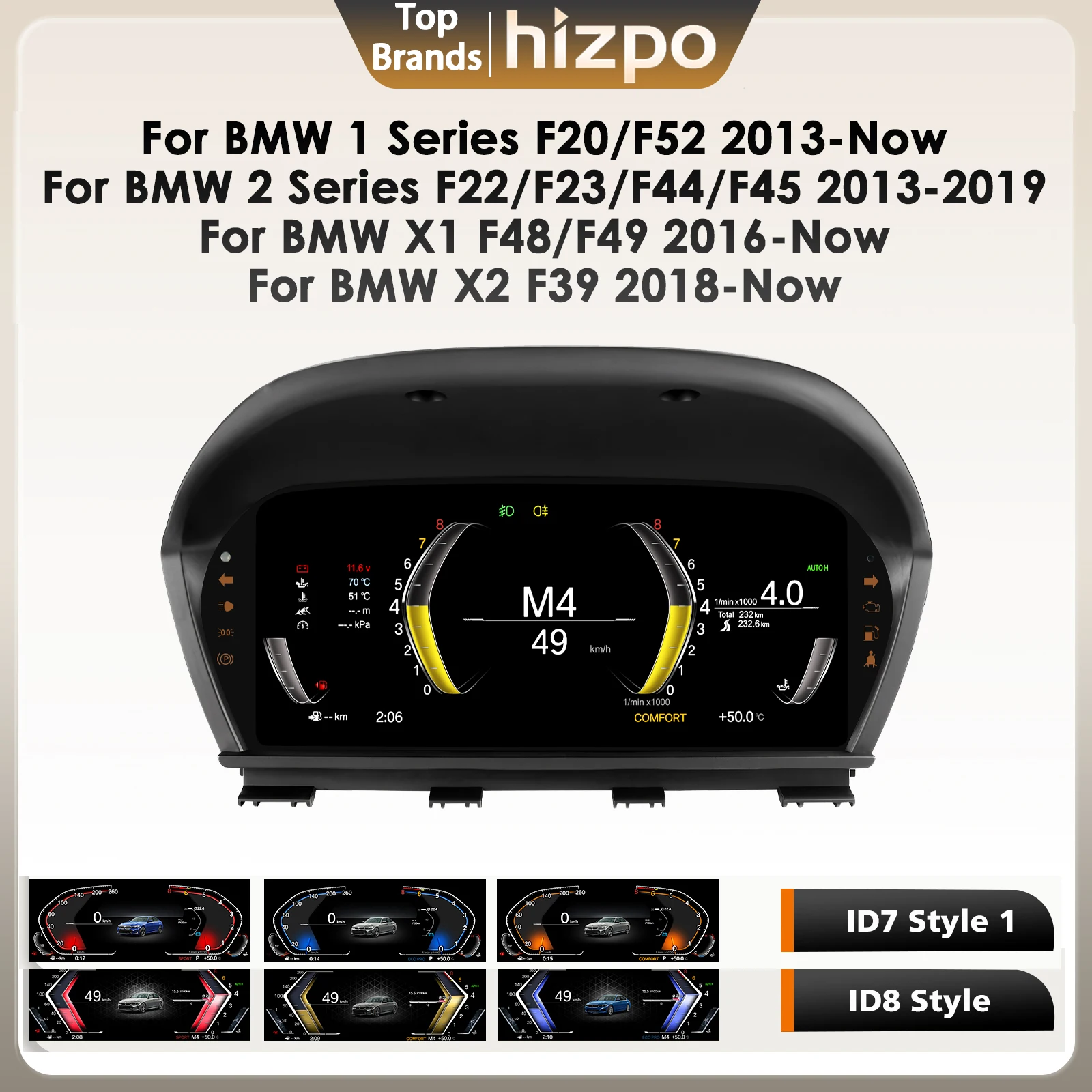 Image of Hizpo Digitales Armaturenbrett für BMW 1er F20/F52 2013-heute, für BMW 2er F22/F23/F44/F45 2013-2019, für BMW X1 F48/F49 2016-heute, für BMW X2 F39 2018-heute, digitales Kombiinstrument, Tachometer