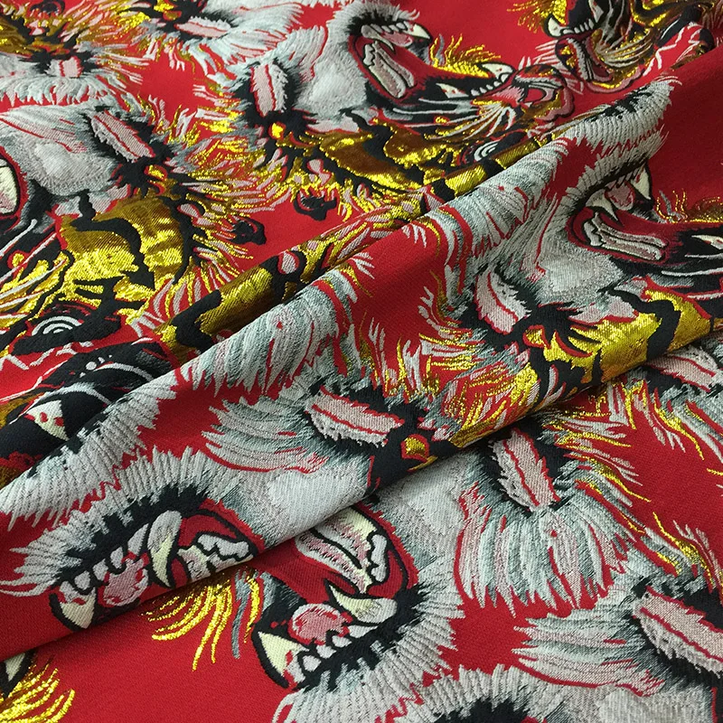 Jacquard Brocade Fabric European Brand Design Tiger Head Pattern Hot Stamping Fashion Catwalk Clothing Dress Fabrics by Meter