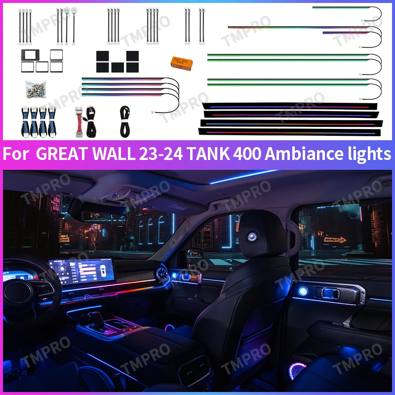 

Applicable for 2023-2024 Great Wall Tank 400 Ambient Lights Automotive Interior Decoration64 Colors LED Safety assistance system