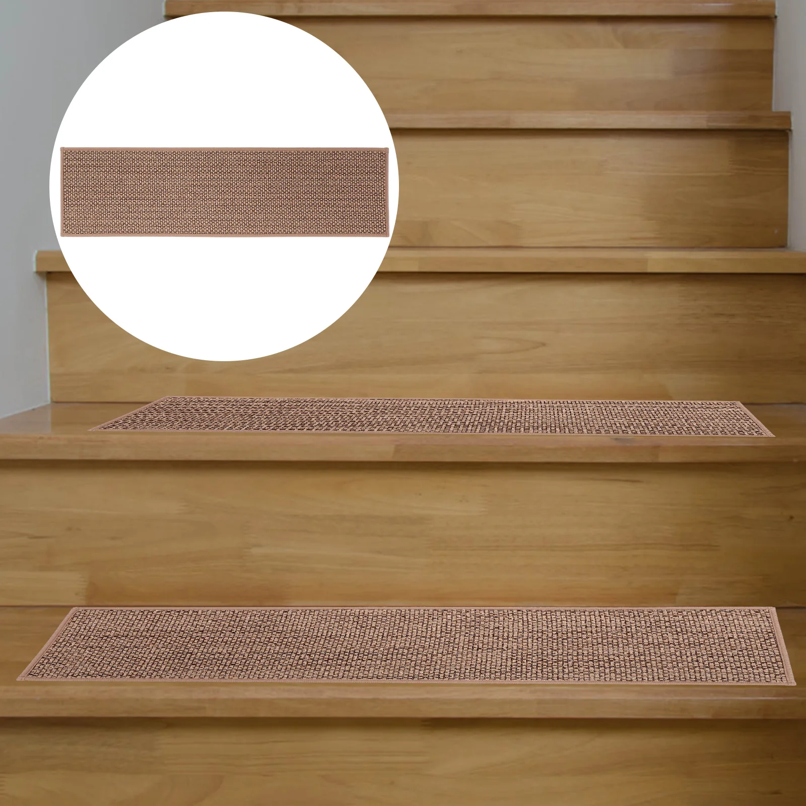 

4pcs Stair Treads Mats 76cmx20cm Beige Self adhesive Anti slip Silent TPR Staircase Runner Carpet for Wooden Steps Indoor