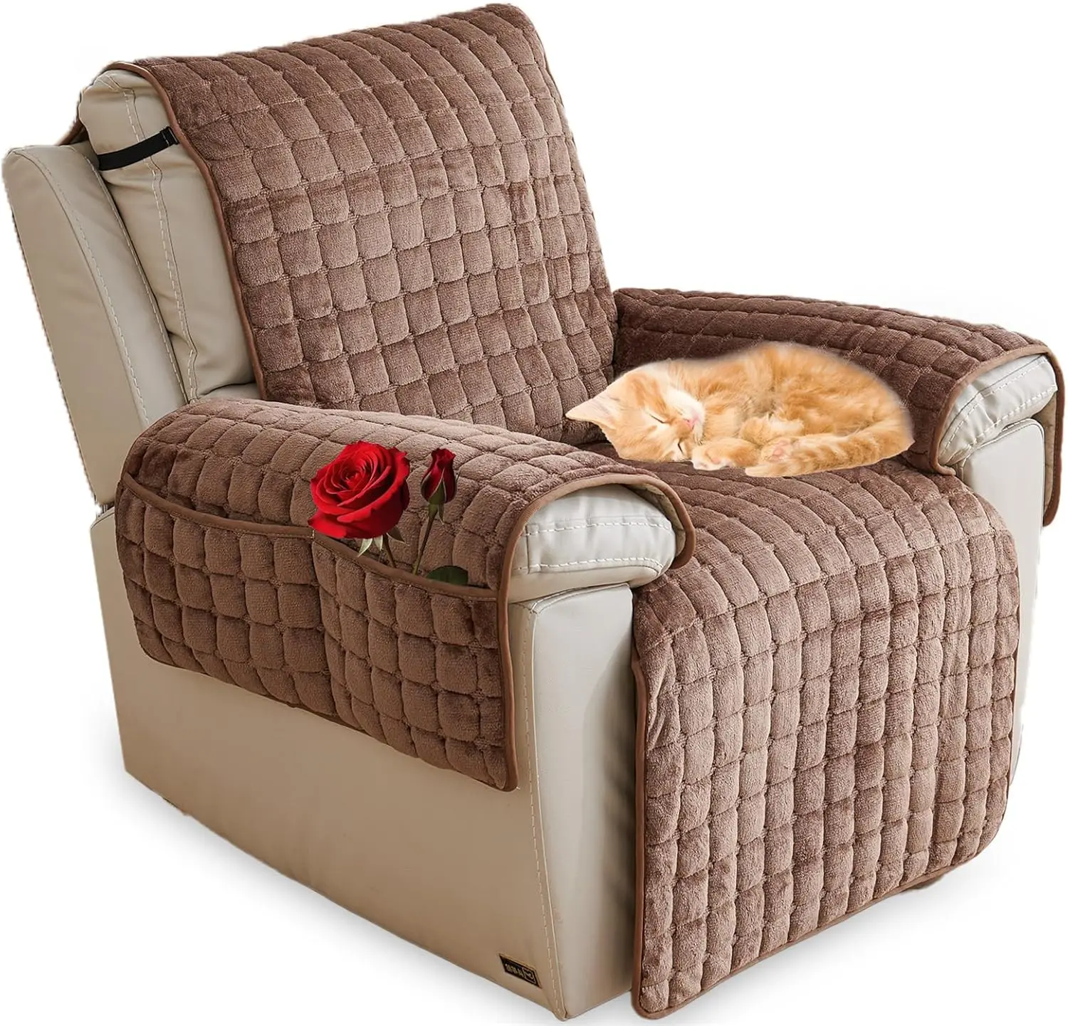 

Recliner Chair Cover,Non Slip Thickened Flannel 1 2 3 Seater Soft Warm Reclining Chair Cover With Side Pocket Cushion Sofa