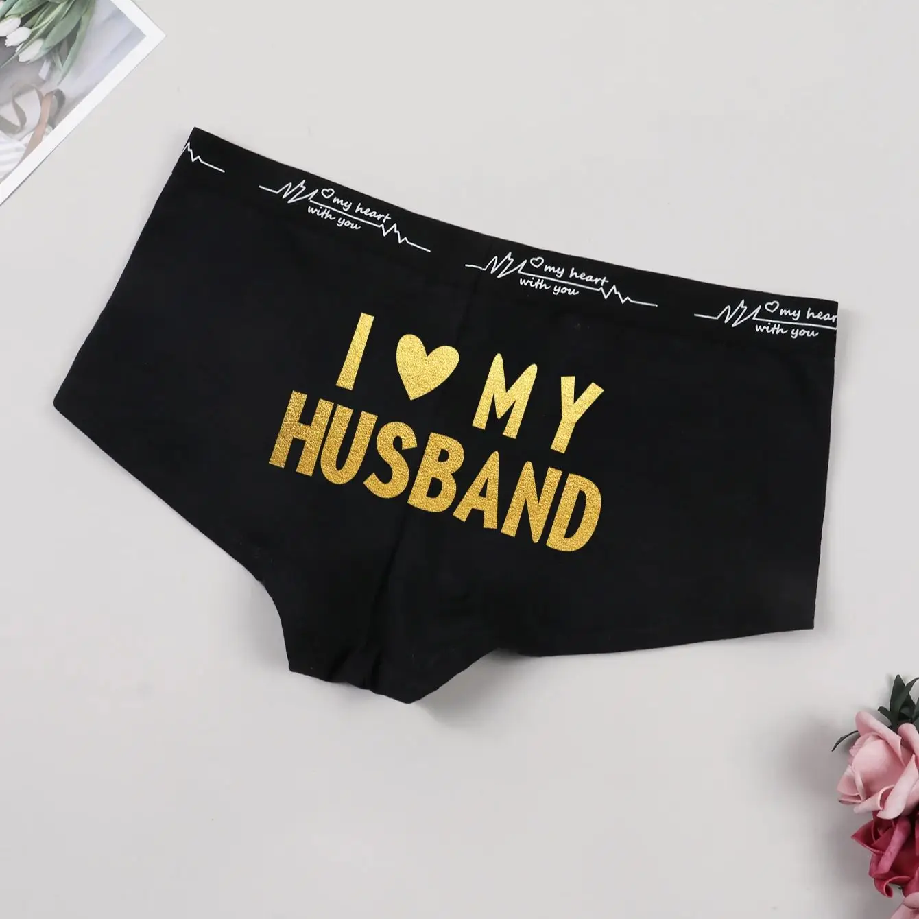 Varsbaby Cheeky Boyshort with I Love My Husband Prints Underpant Big Size Panties Women Playful Underwear Boxer Shorts