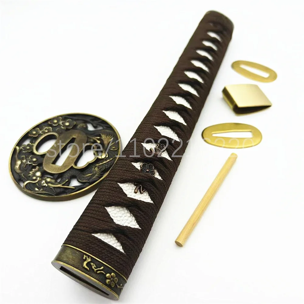 Excellent Japan Sword Parts 26cm Tsuka Handle Alloy Tsuba Handguard Guard Brass Habaki Seppa For Japanese Samurai Katana Fitting