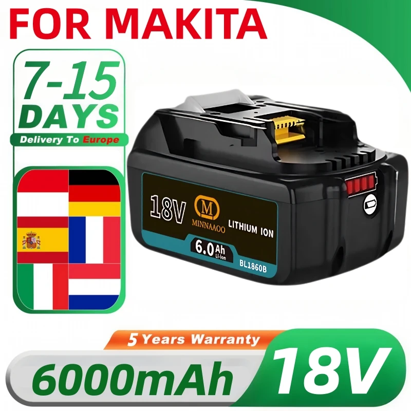 Baru untuk Makita Baterai 18V 6Ah Li-ion LXT Pengganti BL1860B BL1860 BL1850 BL1830 RFX9 BL1815 untuk Bor & Alat Tanpa Kabel 🔋